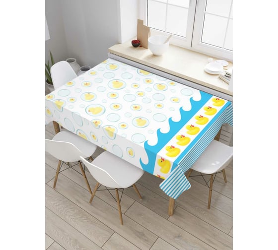 Прямоугольная скатерть JoyArty Море уточек из сатена tc_7426_120x145 1