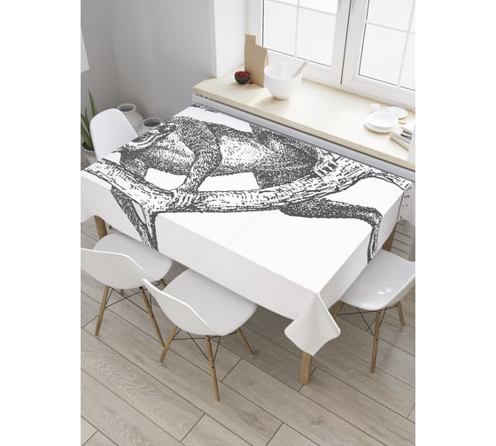 Прямоугольная скатерть JoyArty Монохромный лемур из сатена tc_32937_120x145
