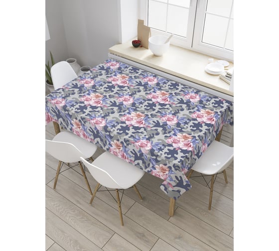 Прямоугольная скатерть JoyArty Розы на камуфляже из сатена tc_34616_120x145 1