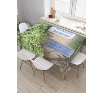 Прямоугольная скатерть JoyArty Дверь под сенью листвы из сатена tc_979_120x145