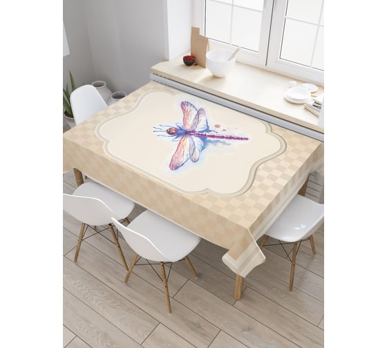Прямоугольная скатерть JoyArty Стрекоза в мраморе из сатена tc_5437_120x145 1