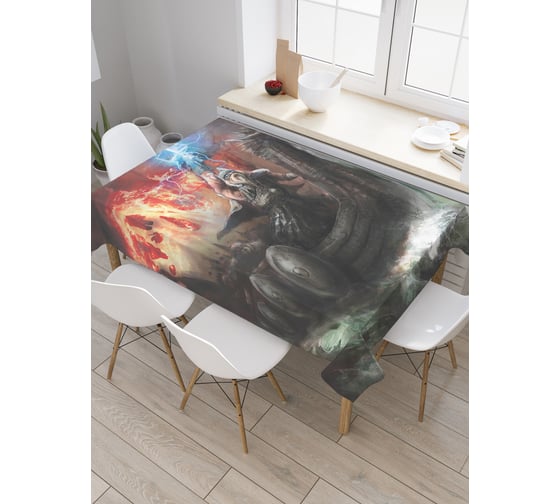 Прямоугольная скатерть JoyArty Драккар викингов из сатена tc_19142_120x145