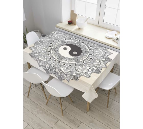 Прямоугольная скатерть JoyArty Инь Ян и орнаменты из сатена tc_8642_120x145 1
