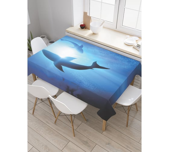 Прямоугольная скатерть JoyArty Стая акул из сатена tc_38036_120x145 1