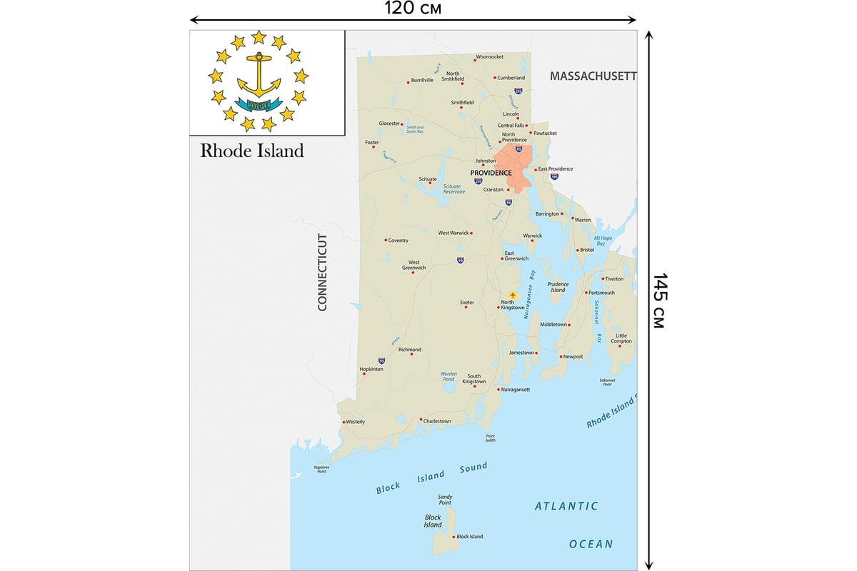 Прямоугольная скатерть JoyArty Карта Штат Род-Айленд из сатена  tc_7193_120x145