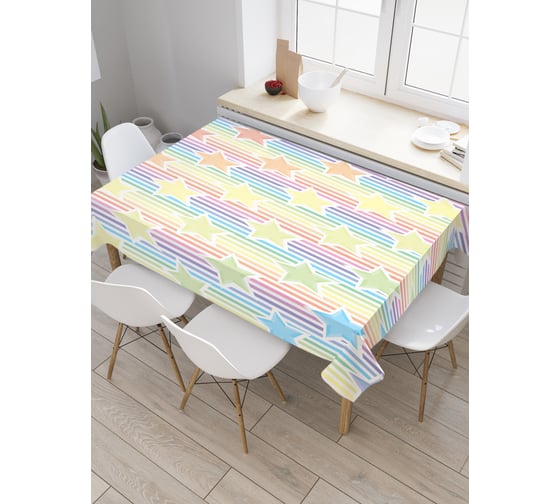 Прямоугольная скатерть JoyArty Радужные звезды с полосами из сатена tc_18387_120x145 1