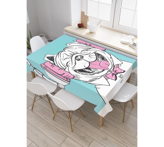 Прямоугольная скатерть JoyArty Модный пес из сатена tc_30349_120x145 1