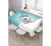 Прямоугольная скатерть JoyArty Снеговик лыжник из сатена tc_6135_120x145