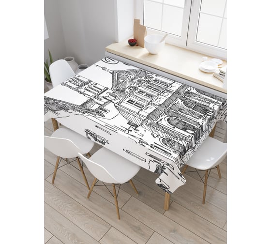 Прямоугольная скатерть JoyArty Серый эскиз домов из сатена tc_30241_120x145 1
