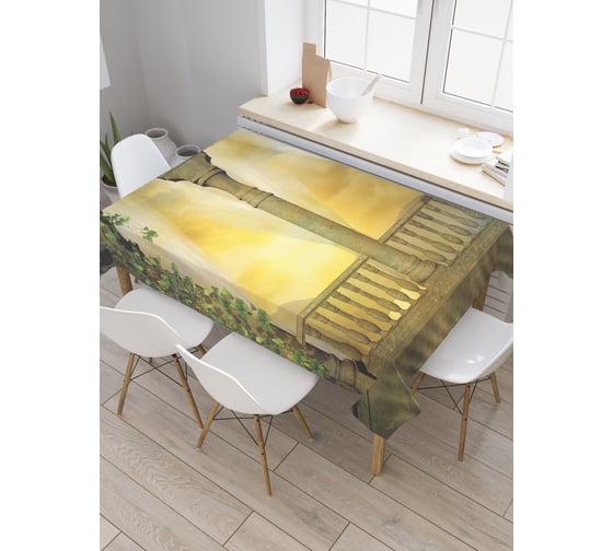 Прямоугольная скатерть JoyArty Сказочная терраса из сатена tc_30822_120x145 1