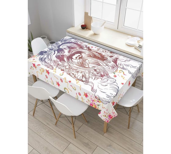 Прямоугольная скатерть JoyArty Мохнатый пес из сатена tc_4483_120x145