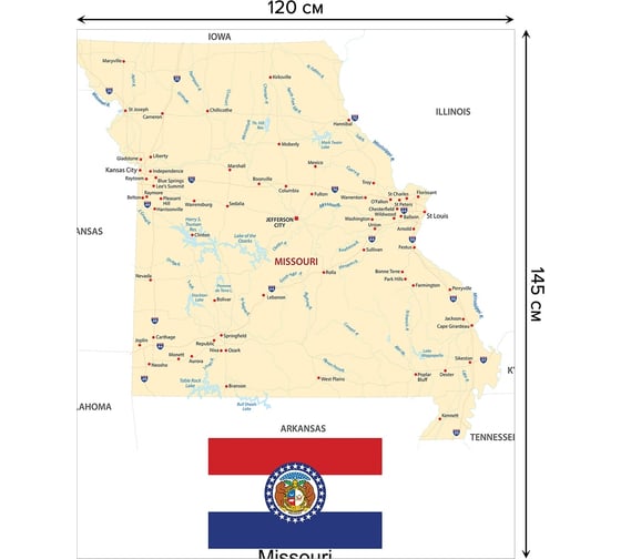 Прямоугольная скатерть JoyArty Карта Штат Миссури из сатена tc_7304_120x145