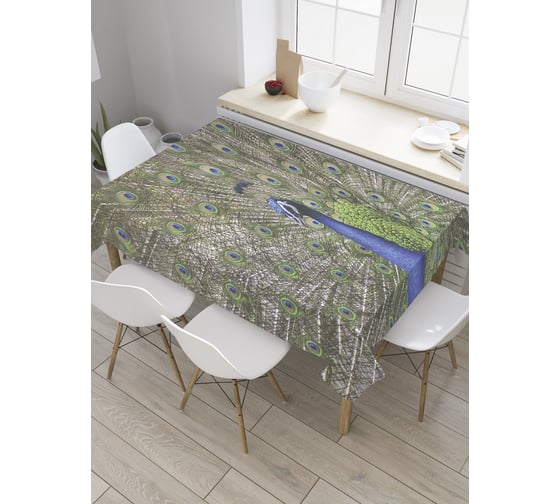 Прямоугольная скатерть JoyArty Грациозный павлин из сатена tc_8838_120x145