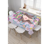 Прямоугольная скатерть JoyArty Девушка в бабочках и цветах из сатена tc_204231_120x145