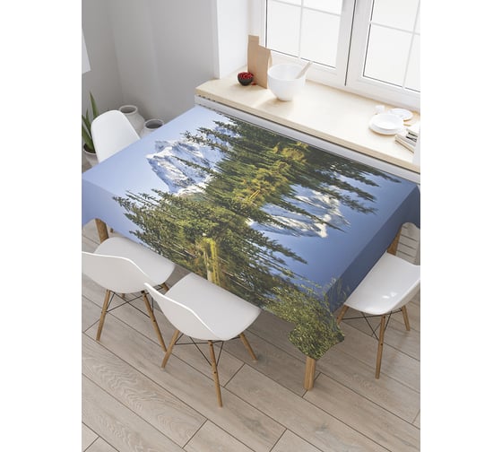 Прямоугольная скатерть JoyArty Заснеженные горы в озере из сатена tc_15179_120x145 1