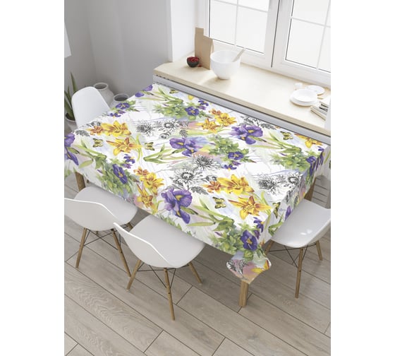 Прямоугольная скатерть JoyArty Изобилие цветов из сатена tc_32339_120x145