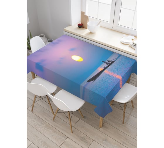 Прямоугольная скатерть JoyArty Рыбак на закате из сатена tc_21313_120x145 1
