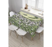 Прямоугольная скатерть JoyArty Смайлик на лугу из сатена tc_32807_120x145