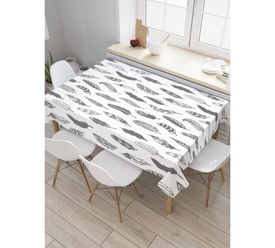 Прямоугольная скатерть JoyArty Монохромные перышки из сатена tc_30521_120x145 1