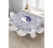 Прямоугольная скатерть JoyArty Инь и ян в цветочном узоре из сатена tc_18587_120x145