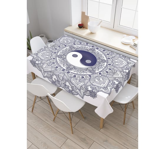 Прямоугольная скатерть JoyArty Инь и ян в цветочном узоре из сатена tc_18587_120x145 1