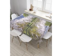 Прямоугольная скатерть JoyArty Сакуры над озером из сатена tc_31349_120x145