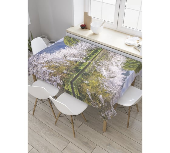 Прямоугольная скатерть JoyArty Сакуры над озером из сатена tc_31349_120x145 1