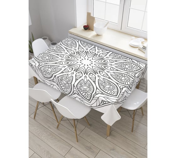 Прямоугольная скатерть JoyArty Монохромная мандала из сатена tc_32691_120x145 1