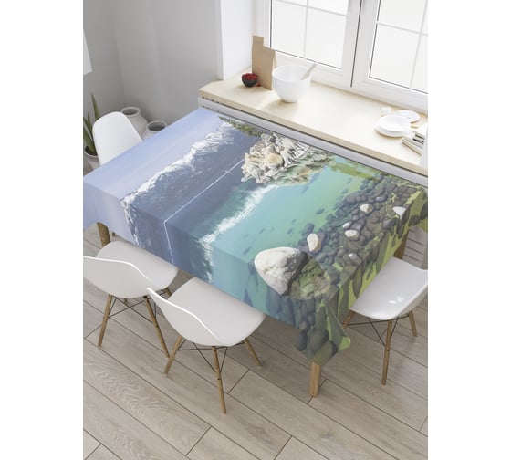 Прямоугольная скатерть JoyArty Каменистый остров из сатена tc_32602_120x145 1