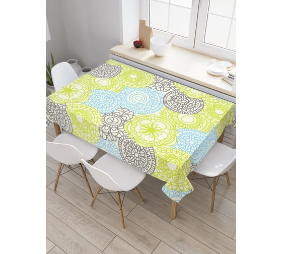 Прямоугольная скатерть JoyArty Салатовые лепестки из сатена tc_29663_120x145