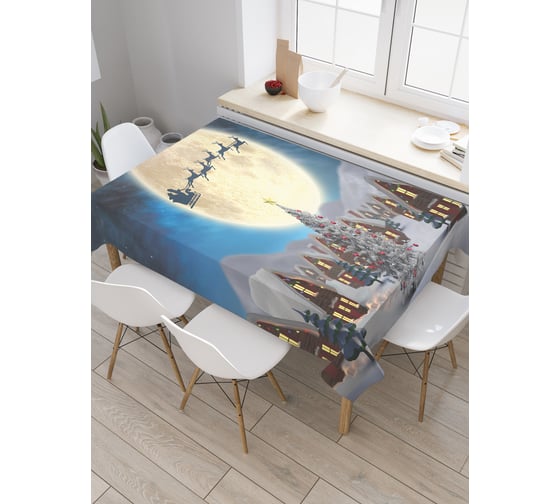 Прямоугольная скатерть JoyArty Санта пролетает на луне из сатена tc_21445_120x145 1