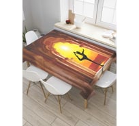 Прямоугольная скатерть JoyArty Йога и закат из сатена tc_9711_120x145