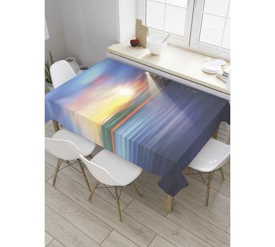 Прямоугольная скатерть JoyArty Маяк на рассвете из сатена tc_36565_120x145
