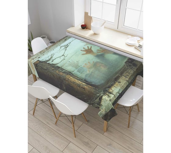 Прямоугольная скатерть JoyArty Зомби за окном из сатена tc_7132_120x145 1