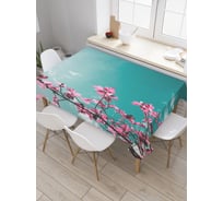 Прямоугольная скатерть JoyArty Сакура на фоне неба из сатена tc_29291_120x145