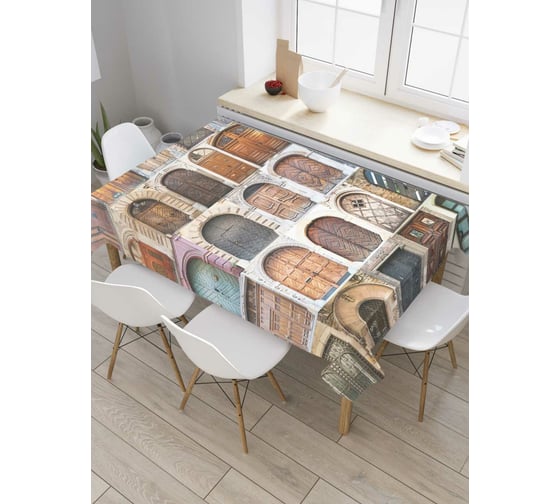 Прямоугольная скатерть JoyArty Мир дверей из сатена tc_8240_120x145 1