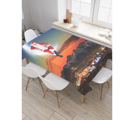 Прямоугольная скатерть JoyArty Санта наблюдает с луны из сатена tc_5742_120x145 1