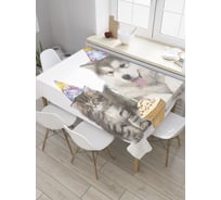 Прямоугольная скатерть JoyArty Поздравление от пушистиков из сатена tc_34417_120x145