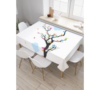 Прямоугольная скатерть JoyArty Разноцветные птицы на ветке из сатена tc_20930_120x145