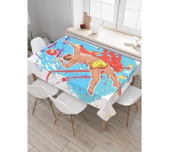Прямоугольная скатерть JoyArty Рисунок с волейболистом из сатена tc_30240_120x145 1