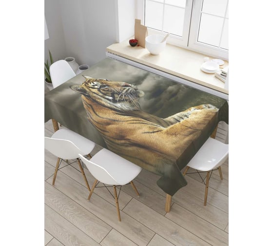 Прямоугольная скатерть JoyArty Мудрость тигра из сатена tc_8542_120x145 1