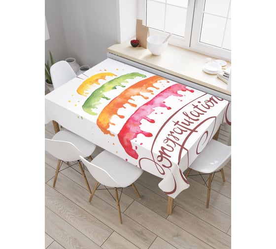 Прямоугольная скатерть JoyArty Многоярусный красочный торт из сатена tc_34339_120x145 1