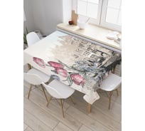 Прямоугольная скатерть JoyArty Город и тюльпаны из сатена tc_30851_120x145