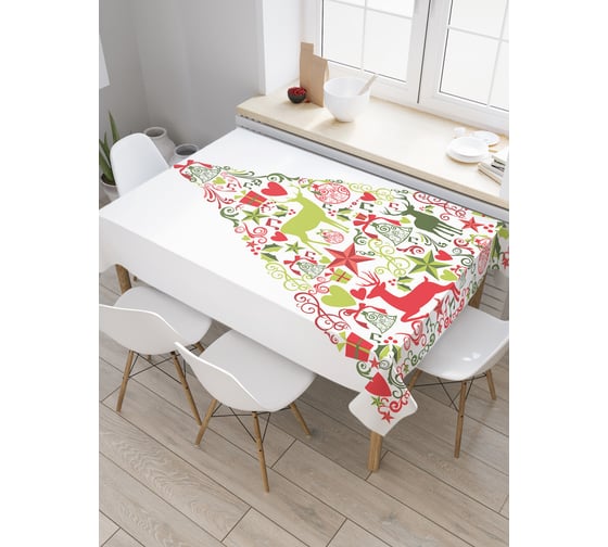 Прямоугольная скатерть JoyArty Елка с оленями из сатена tc_20053_120x145 1