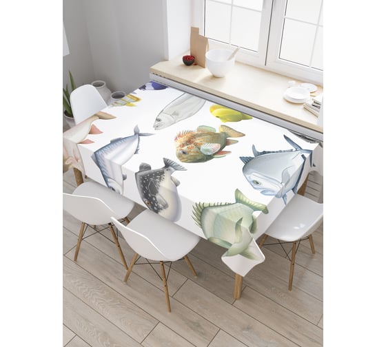 Прямоугольная скатерть JoyArty Рыбная компания из сатена tc_20590_120x145 1