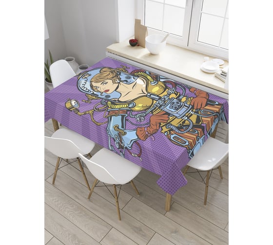 Прямоугольная скатерть JoyArty Девушка космонавт из сатена tc_28128_120x145 1