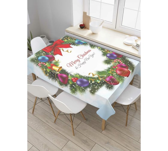 Прямоугольная скатерть JoyArty Рождественский венок из сатена tc_37050_120x145 1