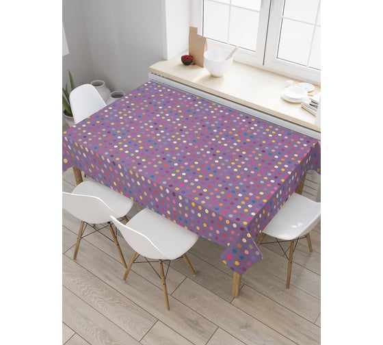 Прямоугольная скатерть JoyArty Разноцветный горошек из сатена tc_31725_120x145 1