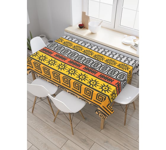 Прямоугольная скатерть JoyArty Полосы с фигурками из сатена tc_29518_120x145 1