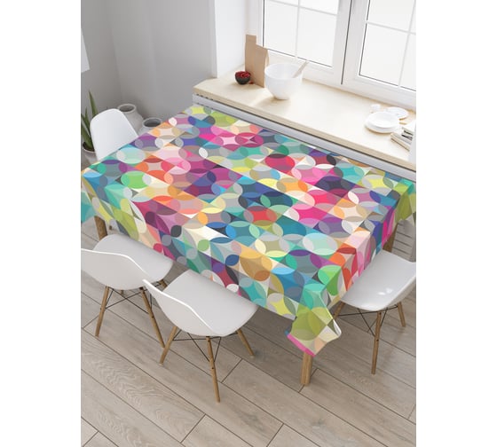 Прямоугольная скатерть JoyArty Радужные переливы с кругами из сатена tc_20795_120x145 1